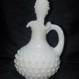 Vintage 70s Avon Hobnail Milk Glass Perfume Bottle W Stopper